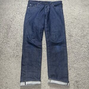 Uniqlo Jeans Mens 32x32 Blue Selvedge Kaihara Cotton Stretch Straight Dark Wash